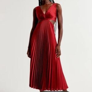 A&F Wedding Guest Giselle Burgundy Pleated Cutout Satin Maxi Dress Sz XXS